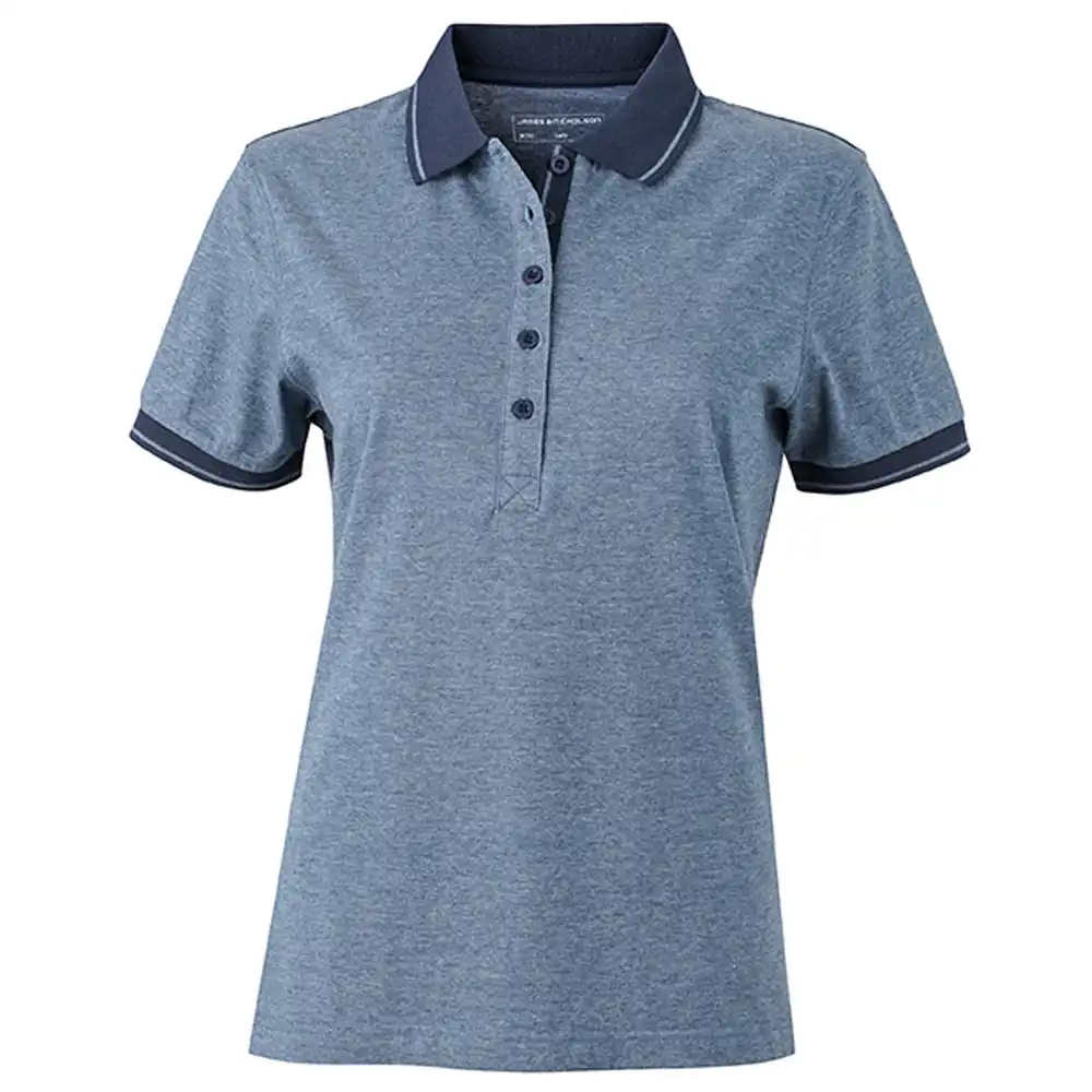 Damen Polo-Shirt Melange "JN705" in blue-melange/navy, L - Thumbnail 1