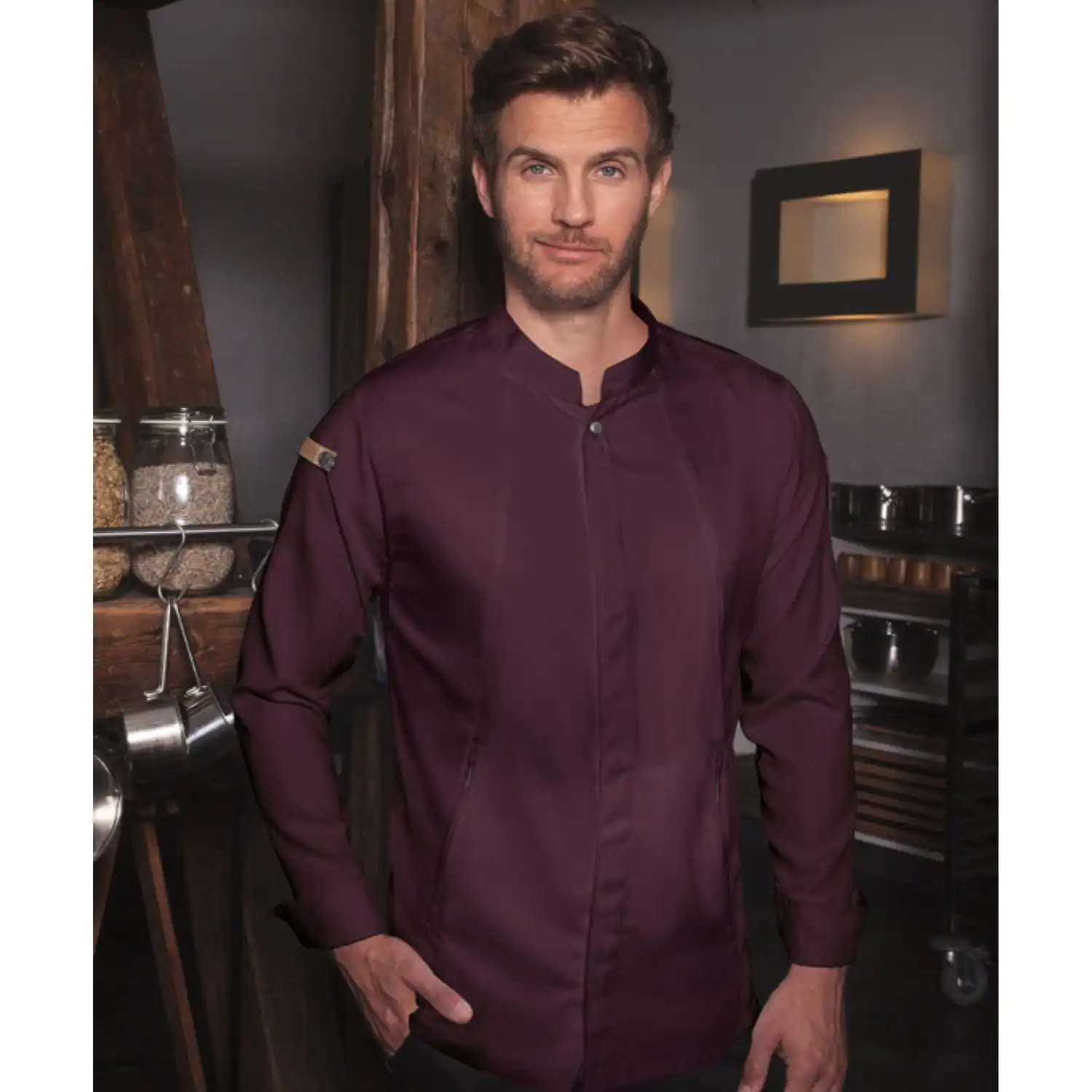 Herren Kochjacke "JM 35" in aubergine, 50 - Thumbnail 7