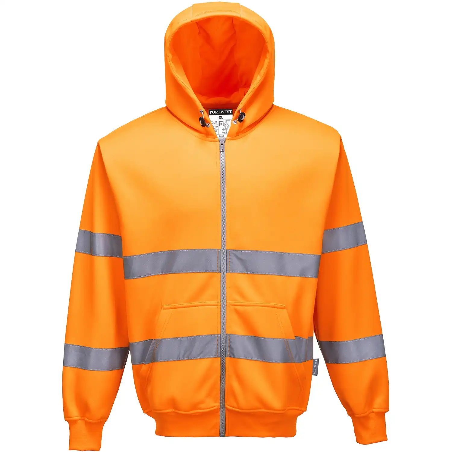 Warnschutz Kapuzen-Sweatjacke "B305" in Orange, M - Thumbnail 1