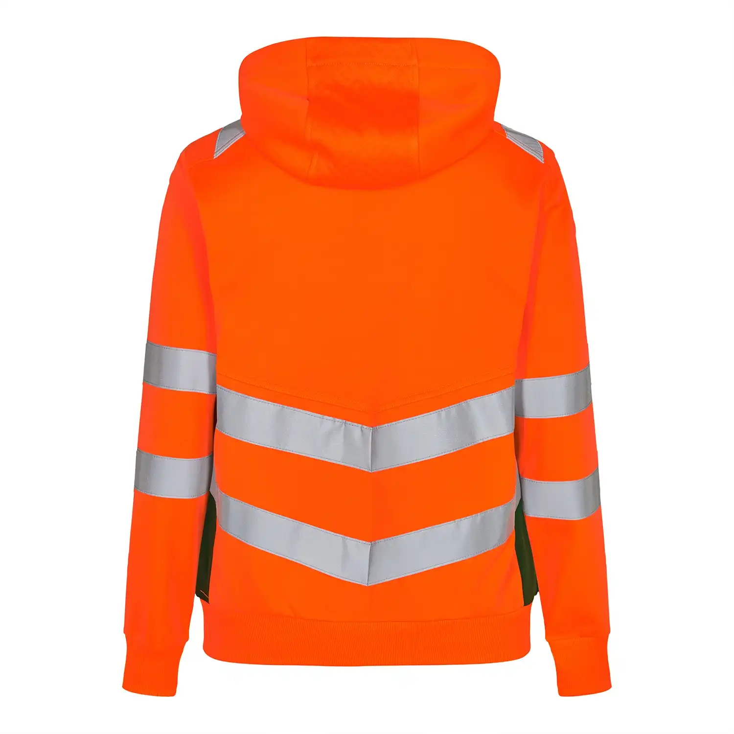 Damen Warnschutz Kapuzen Sweatjacke "8027-241" Safety Kl. 2 in orange/grün, L - Thumbnail 2