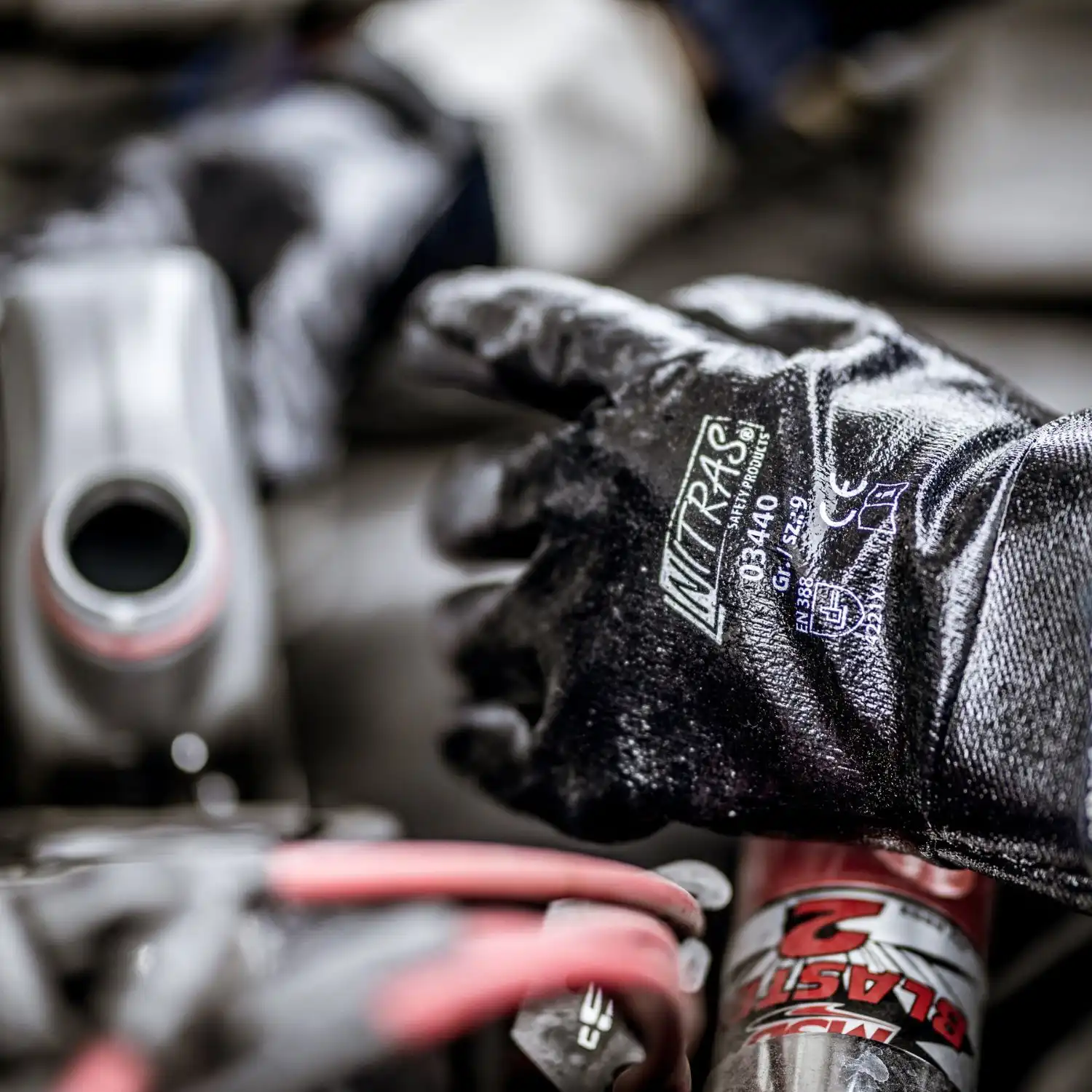 Nitril Baumwoll Stulpe Handschuhe "03440" blau vollbeschichtet in 10 (XL) - Thumbnail 2