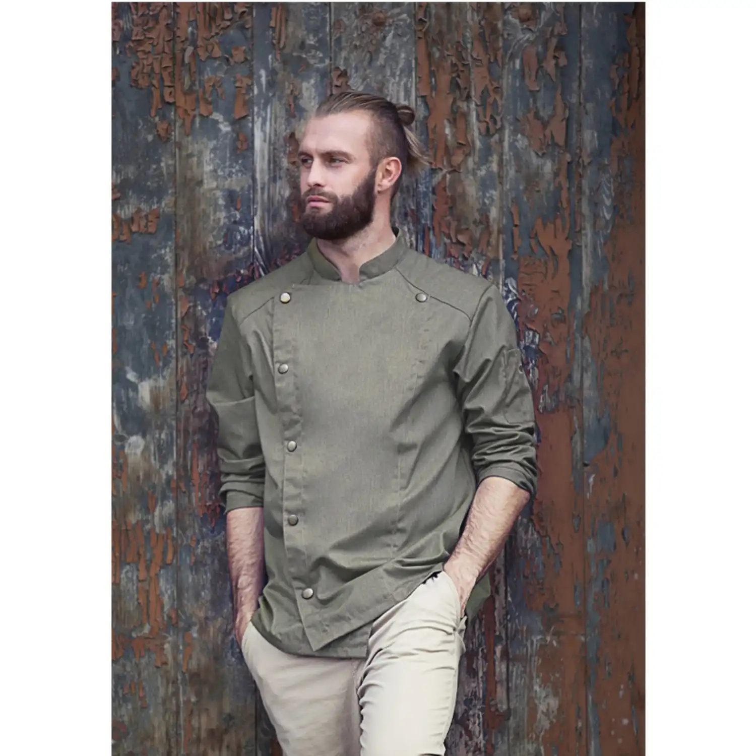 Herren Kochjacke Jeans "JM 24" in 46, vintage moosgrün - Thumbnail 6