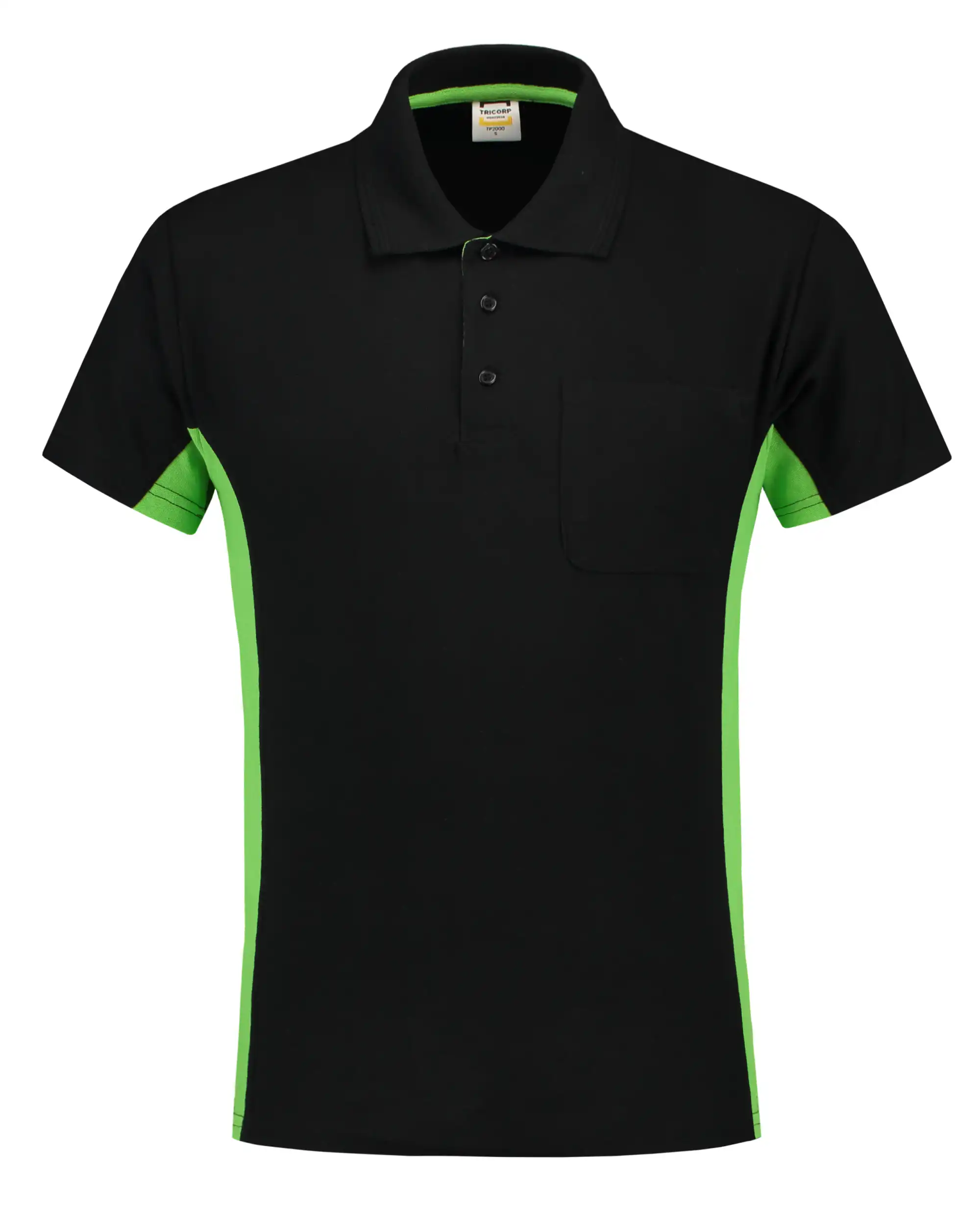 Pocket Polo-Shirt Bicolor "202002" Workwear in XS, black/lime - Thumbnail 1