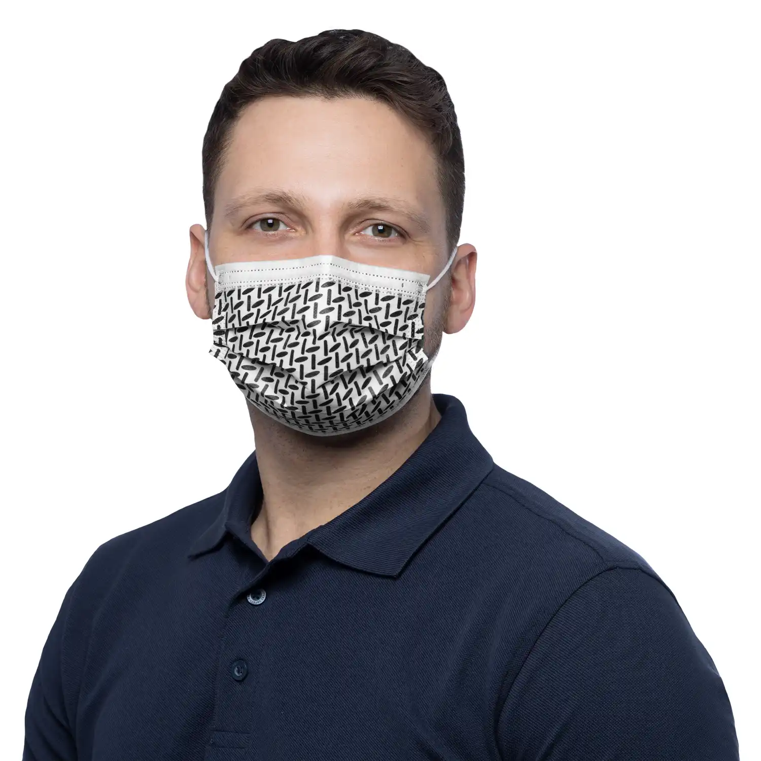 OP-Mundschutz "PROTECT" EN 14683 Typ II schwarz/weiß Muster | 50 Stk. pro Box - Thumbnail 2