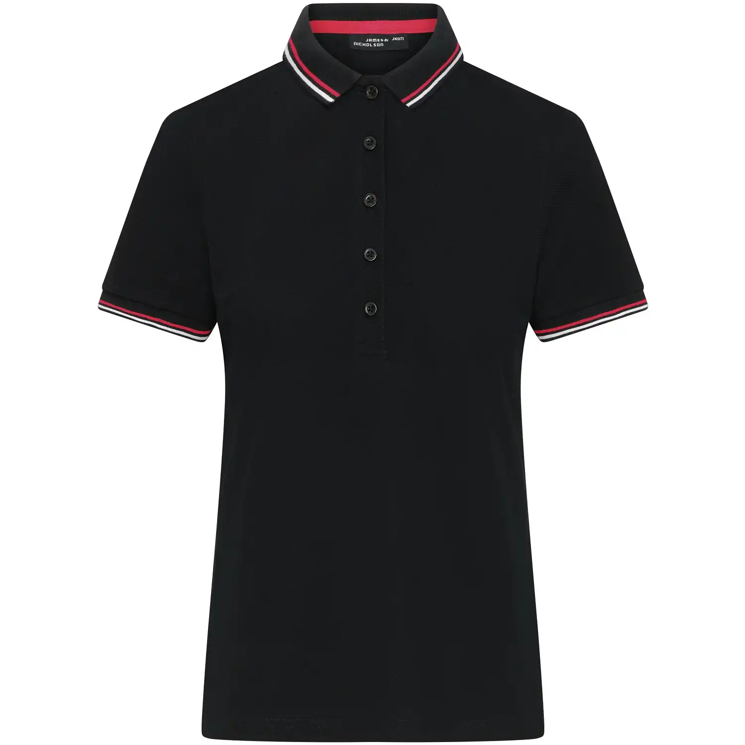 Damen Polo-Shirt "JN1305" in black/white/red, L - Thumbnail 1