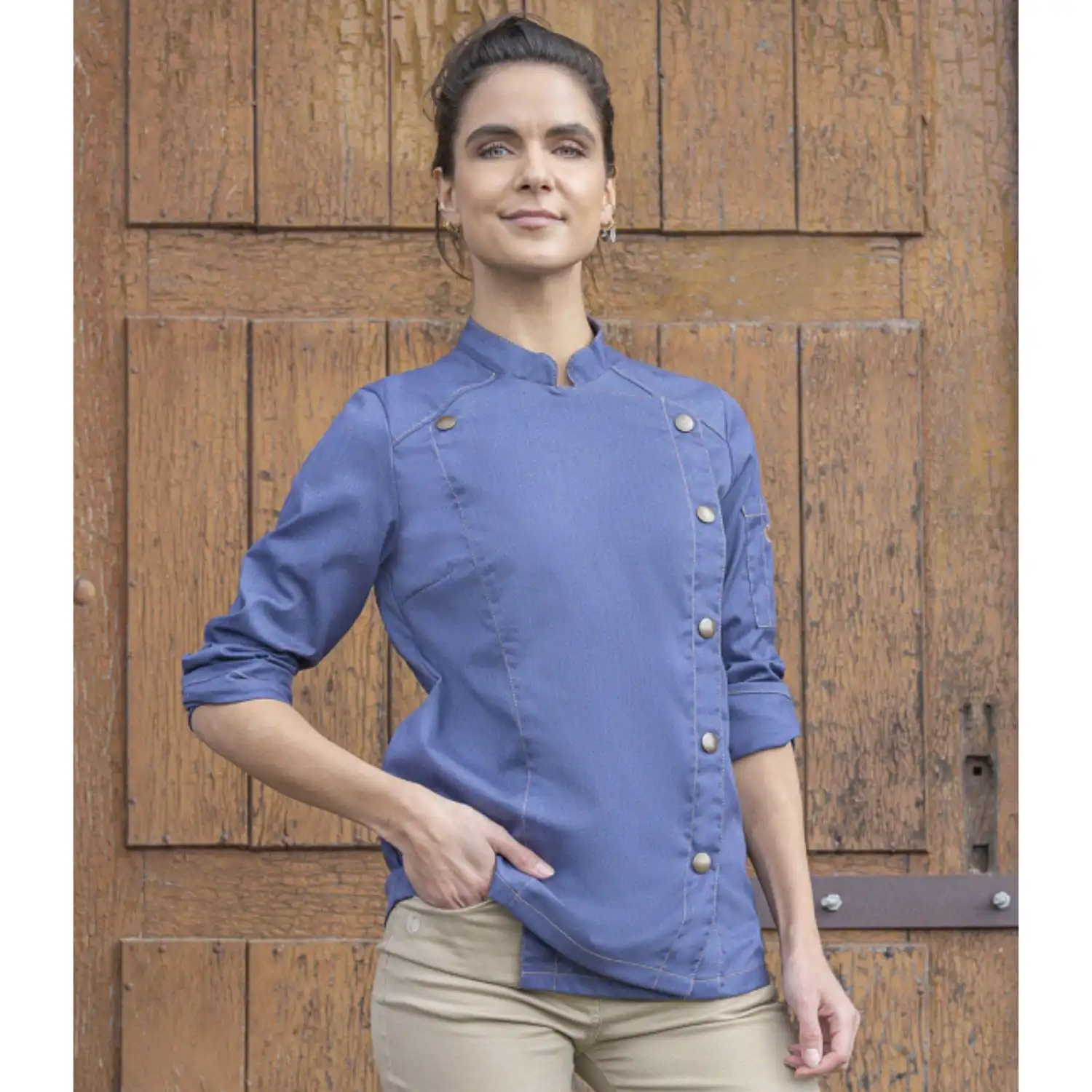 Damen Kochjacke Jeans "JF 20" in 36, vintage blau - Thumbnail 6