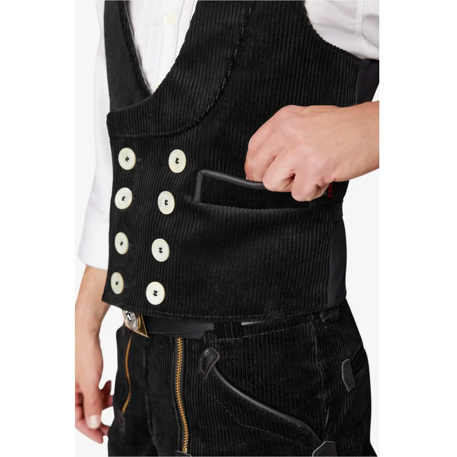 Zunftweste Trenkercord Dreidraht mit Echtleder "FRITZ" schwarz in 44 - Thumbnail 3