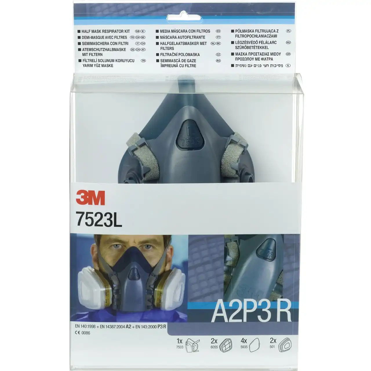 Gase- und Dämpfe-Maskenset A2P3 7523 M/L in M - Thumbnail 2