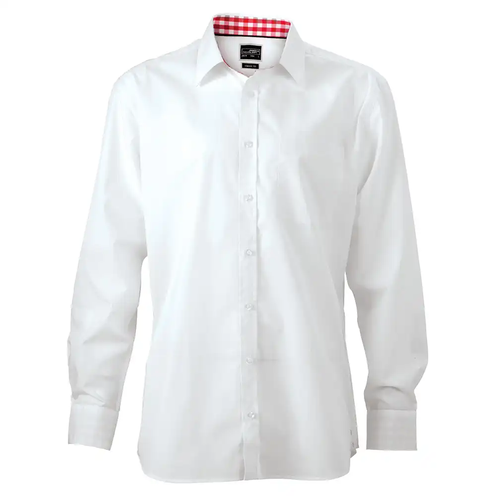 Herren Plain Hemd "JN619" in white/red-white, 3XL - Bild 1