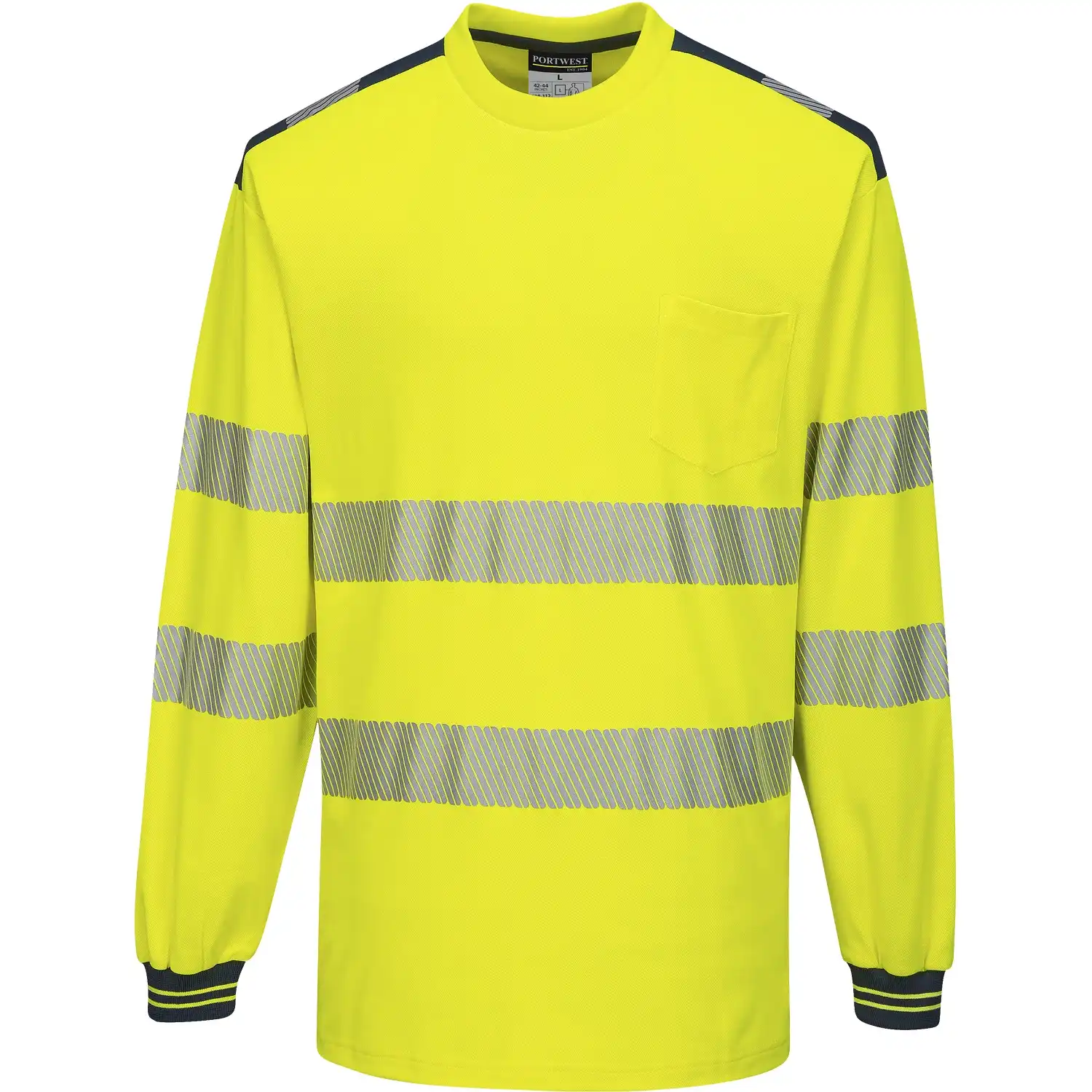 Warnschutz Langarmshirt "T185" PW3 in gelb/marine, L - Thumbnail 1