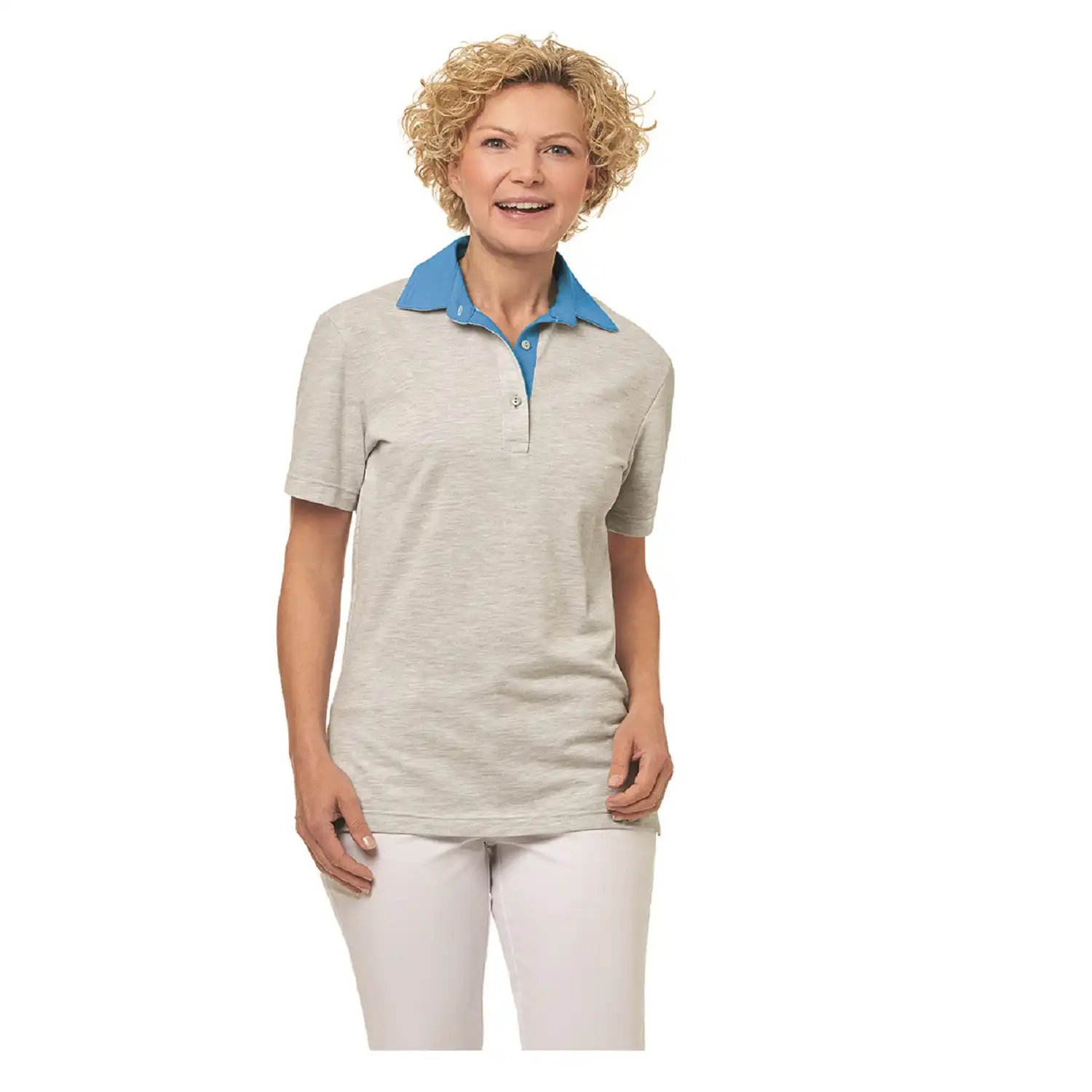 Unisex-Polo 1/2 Arm "08/2741" in grau melange/türkis, M - Bild 1