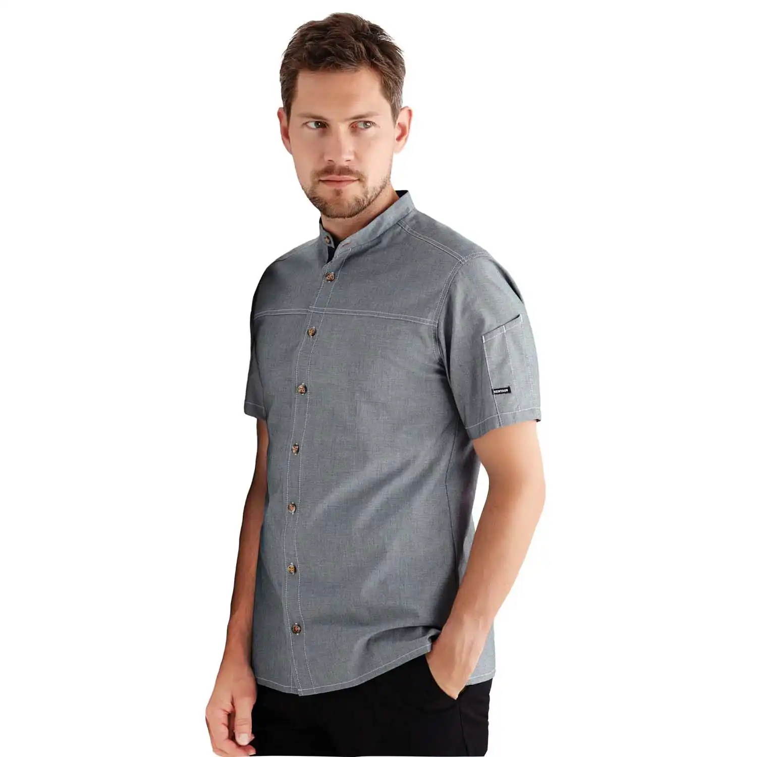 Kochhemd kurzarm "25207" in grau, L - Thumbnail 3