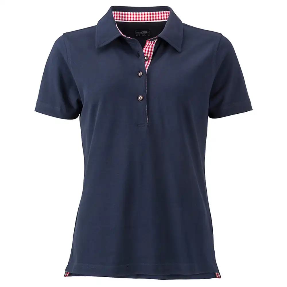 Damen Polo-Shirt Trachtenlook "JN715" in navy/red-white, S - Thumbnail 1