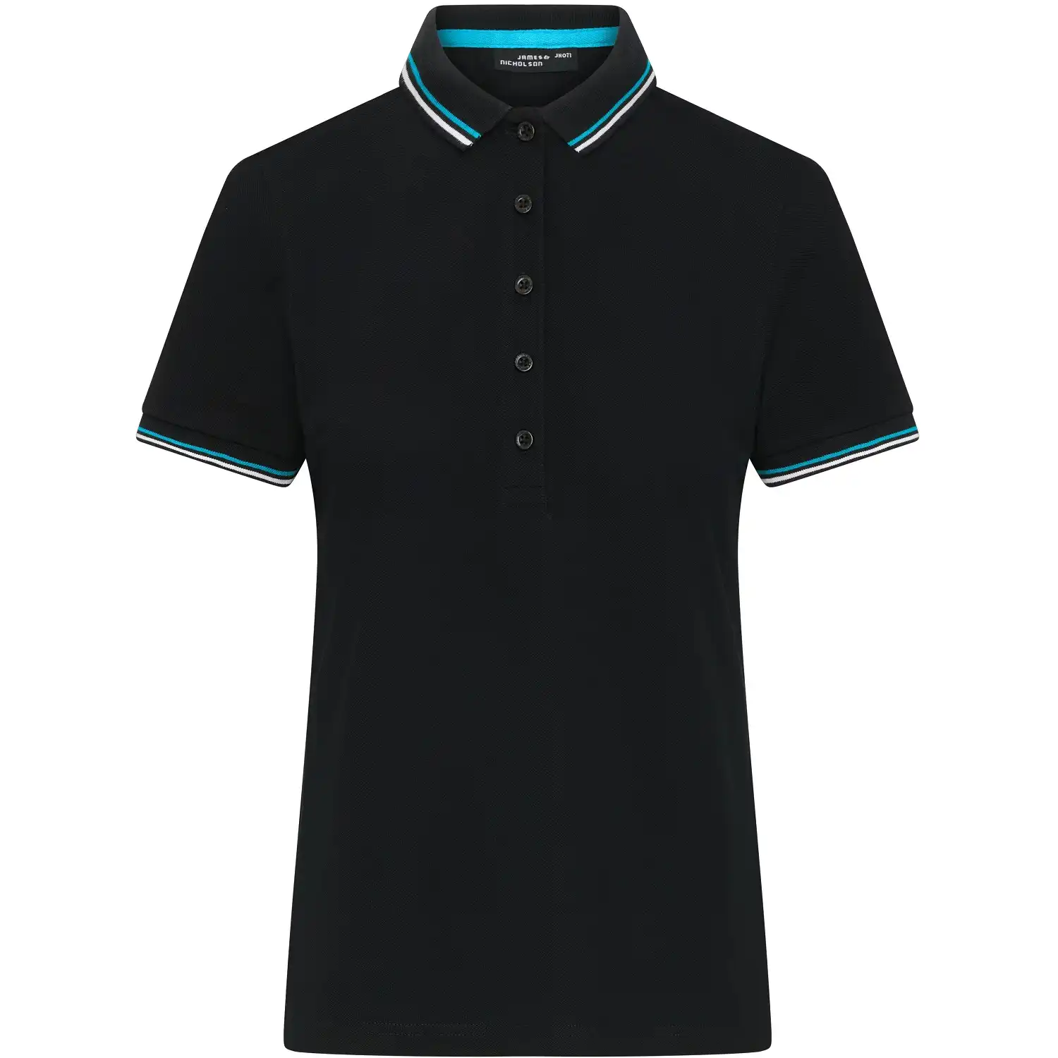 Damen Polo-Shirt "JN1305" in black/white/turquoise, L - Thumbnail 1