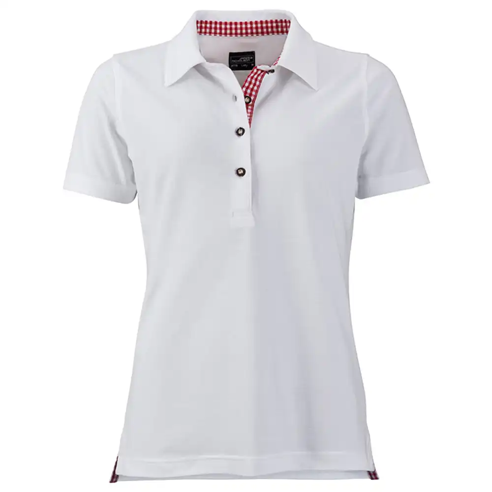Damen Polo-Shirt Trachtenlook "JN715" in white/red-white, L - Thumbnail 1