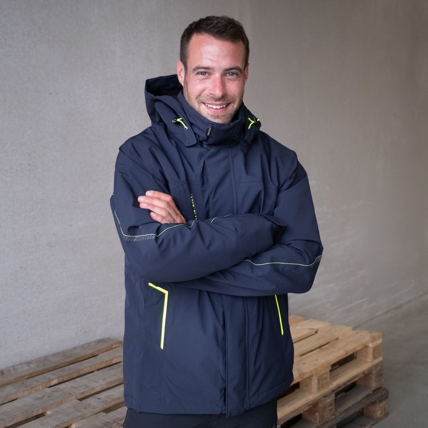 Stretch Winterjacke "4484" in dunkelmarine/gelb, L - Thumbnail 8