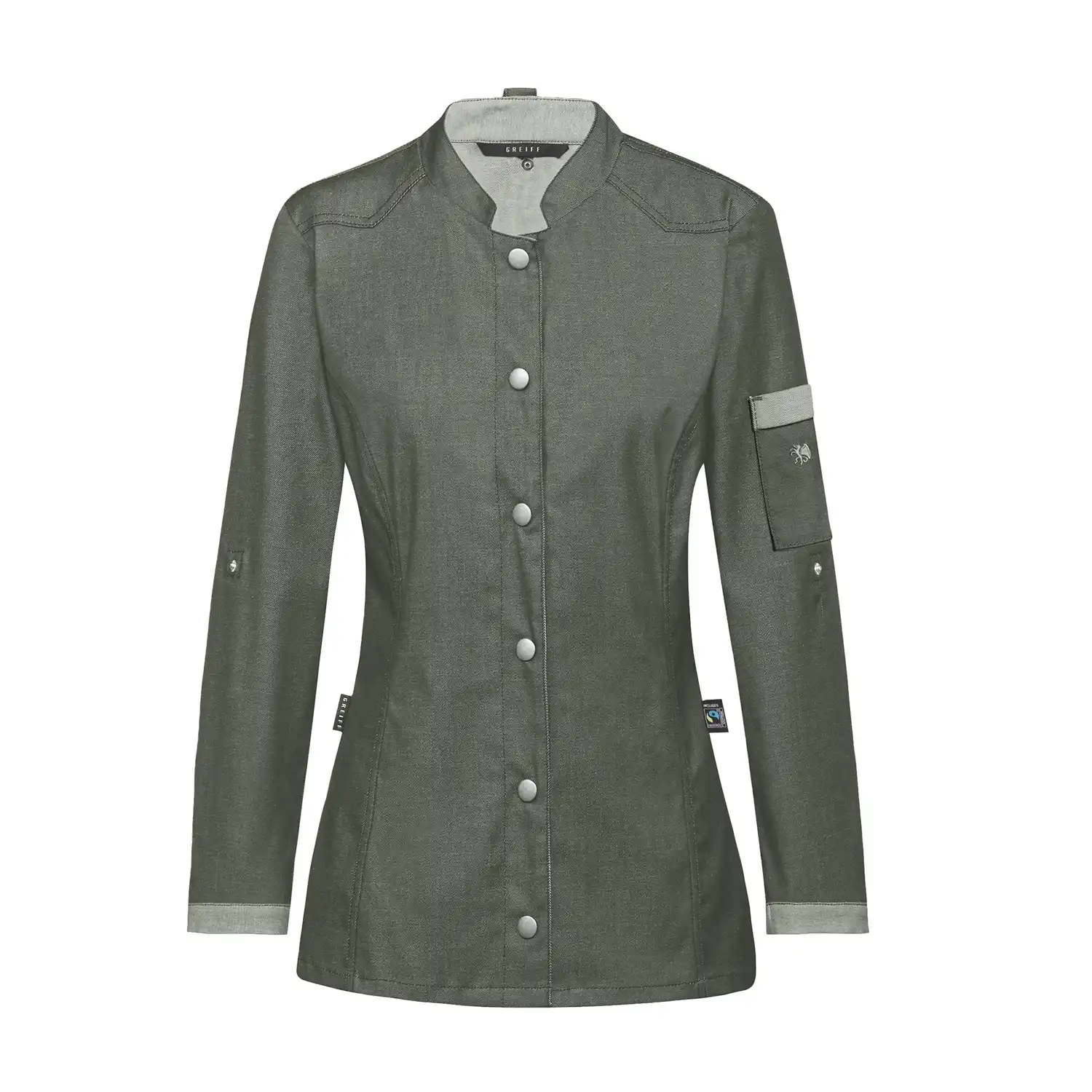 Damen Kochjacke Bikerstyle "5415" in grün, L - Thumbnail 1