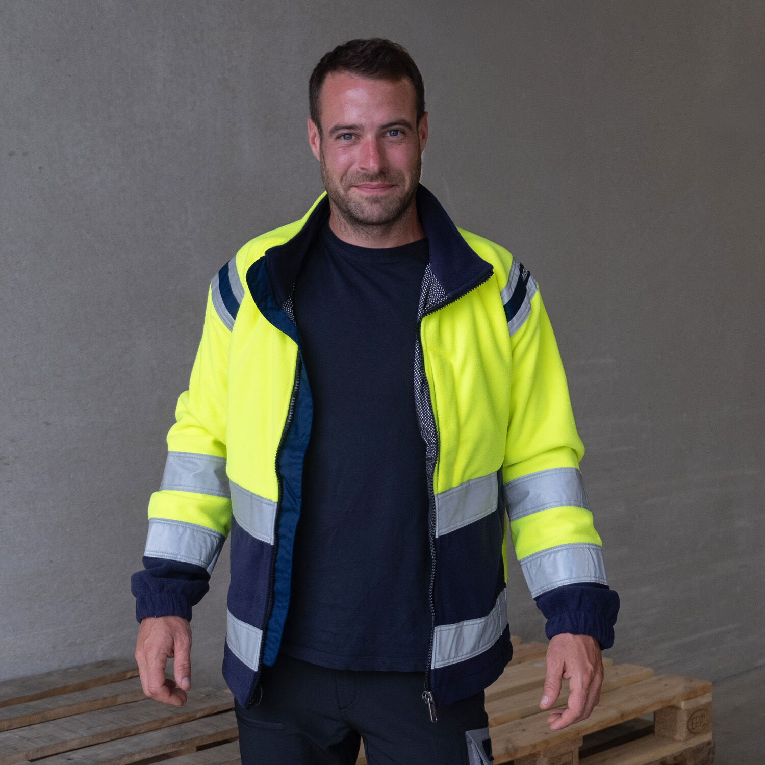 Warnschutz Fleecejacke "4041 FE" in gelb/marine, M - Thumbnail 3