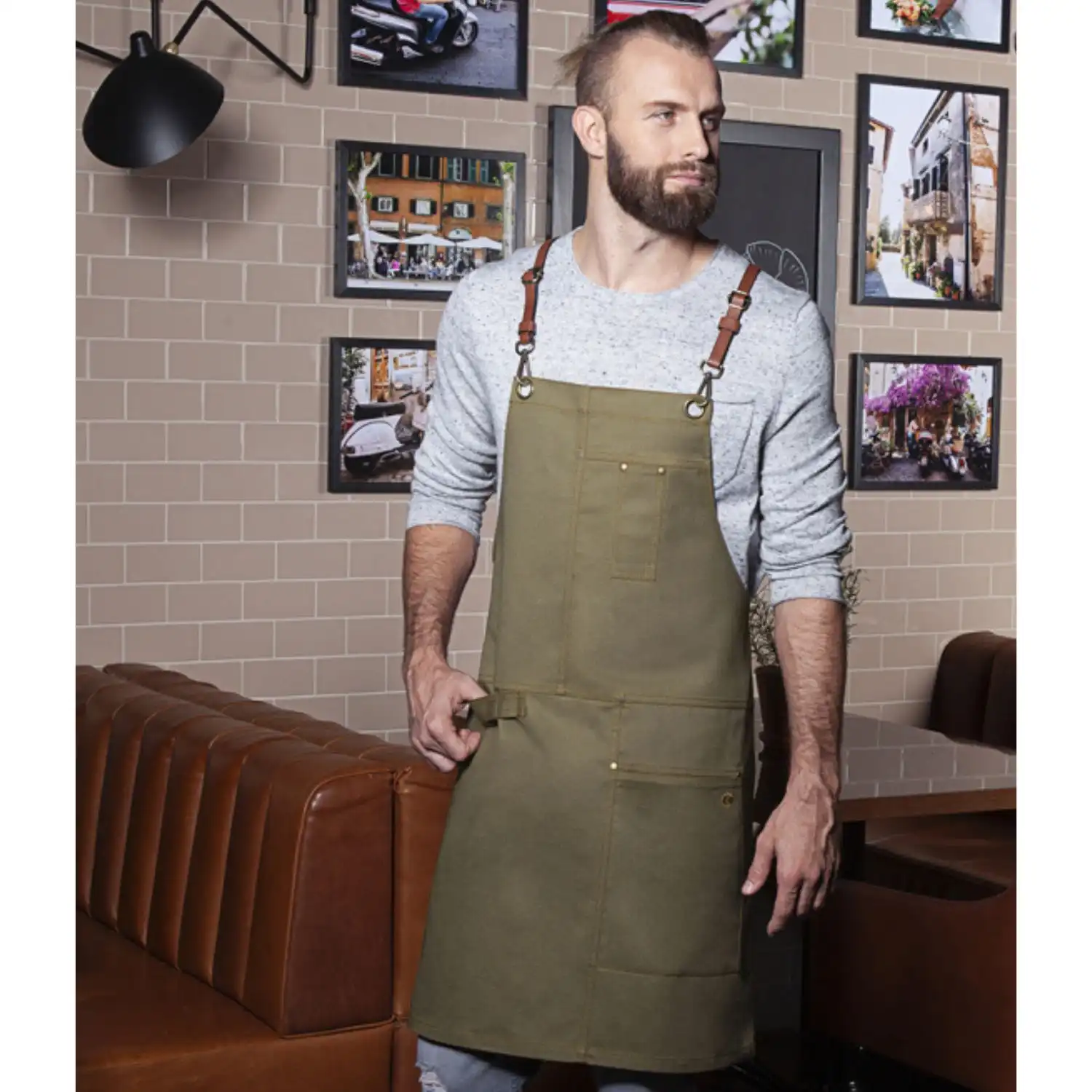 Latzschürze Urban "LS25" in khaki - Thumbnail 3