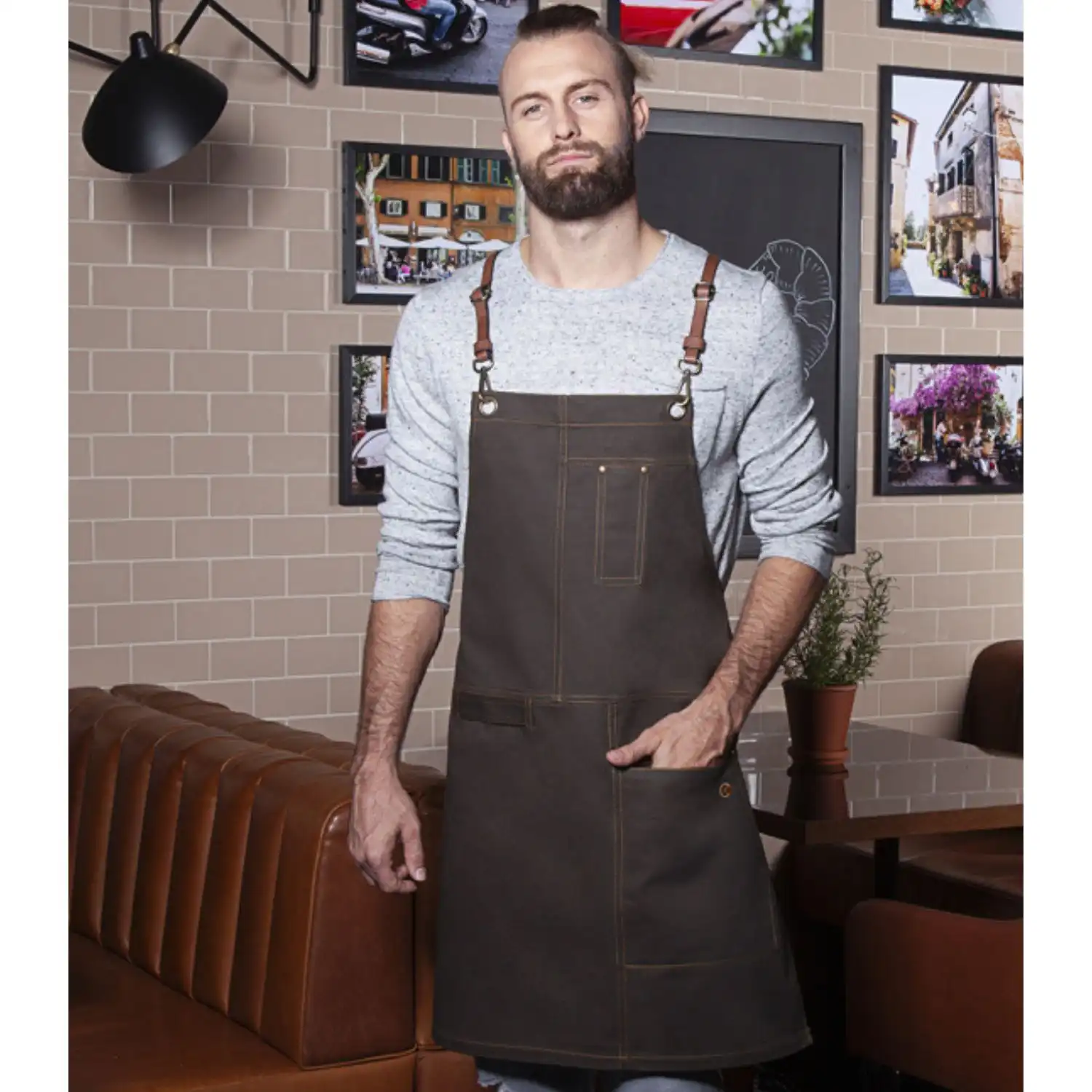 Latzschürze Urban "LS25" in chocolate - Thumbnail 3