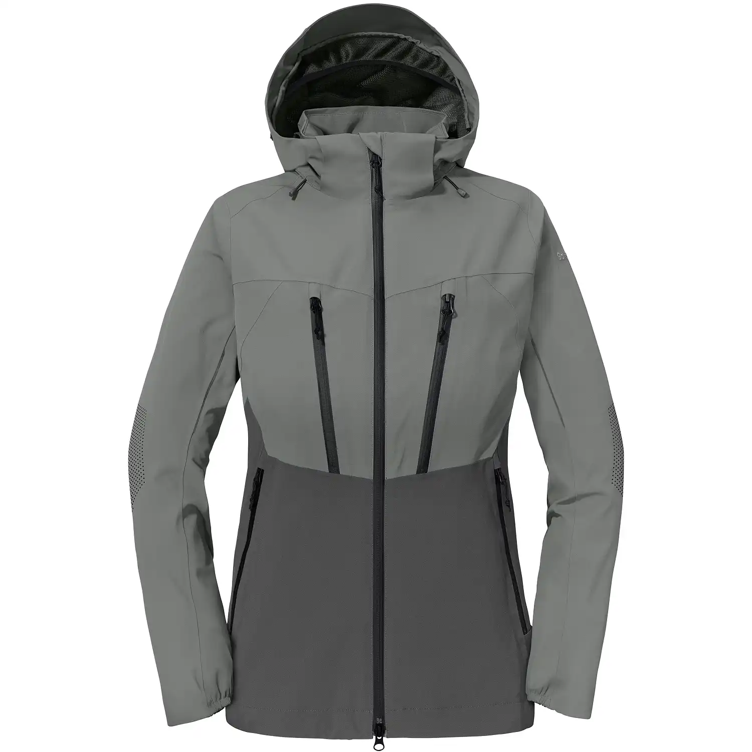 Damen Stretch Regenjacke "SCHUTZSCHILD" Zipin in grau, L - Bild 1