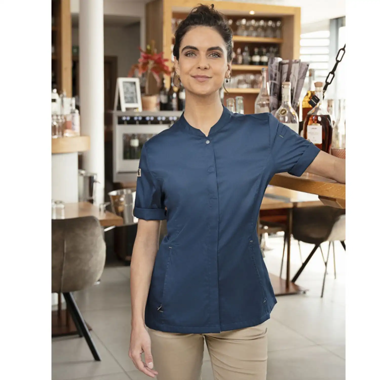 Damen Kochjacke "JF 27" in stahlblau, 34 - Thumbnail 6