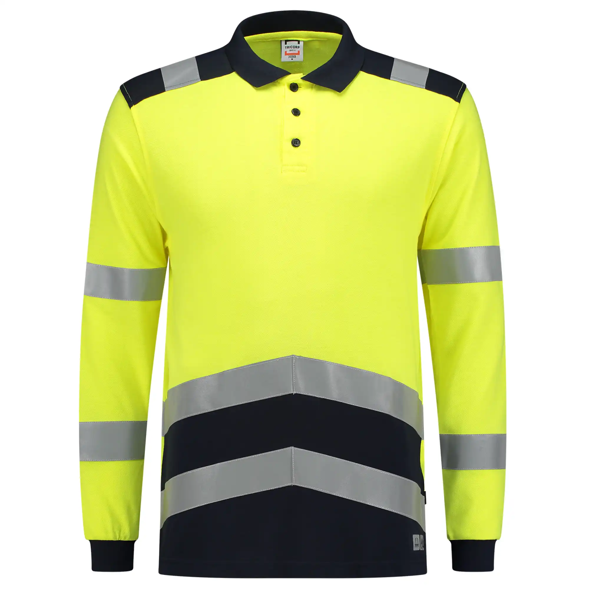 Multinorm Langarm Polo-Shirt "203003" Safety gelb/ink in XL - Thumbnail 1