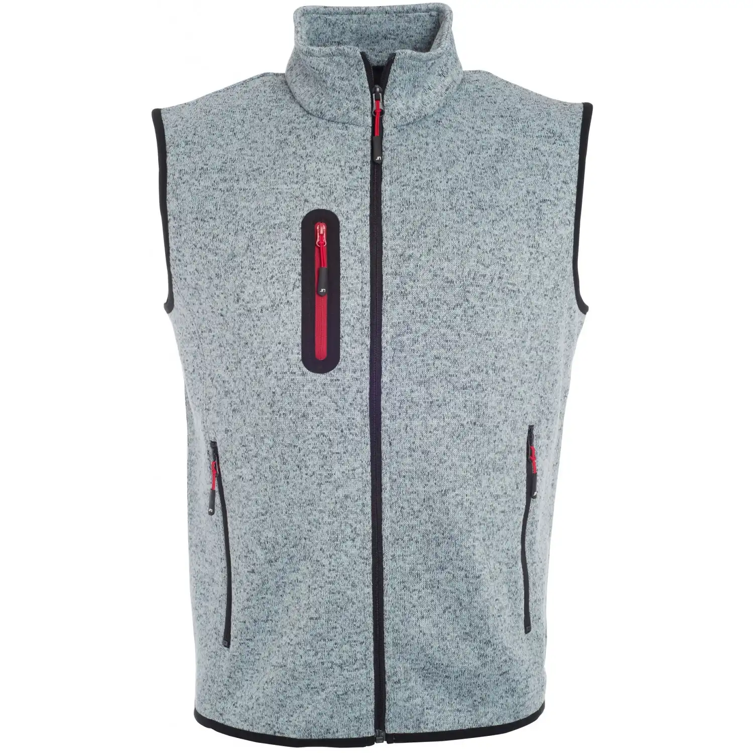 Strickfleece Weste "JN774" in light-grey-melange/red, S - Bild 1