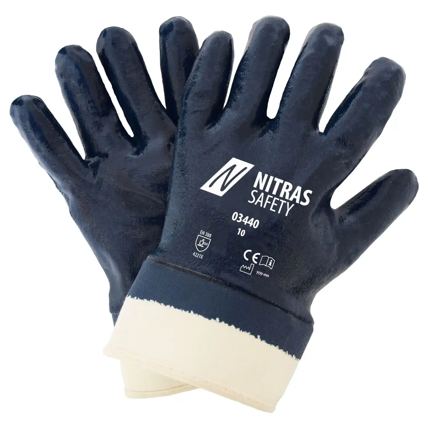 Nitril Baumwoll Stulpe Handschuhe "03440" blau vollbeschichtet in 9 (L) - Thumbnail 1