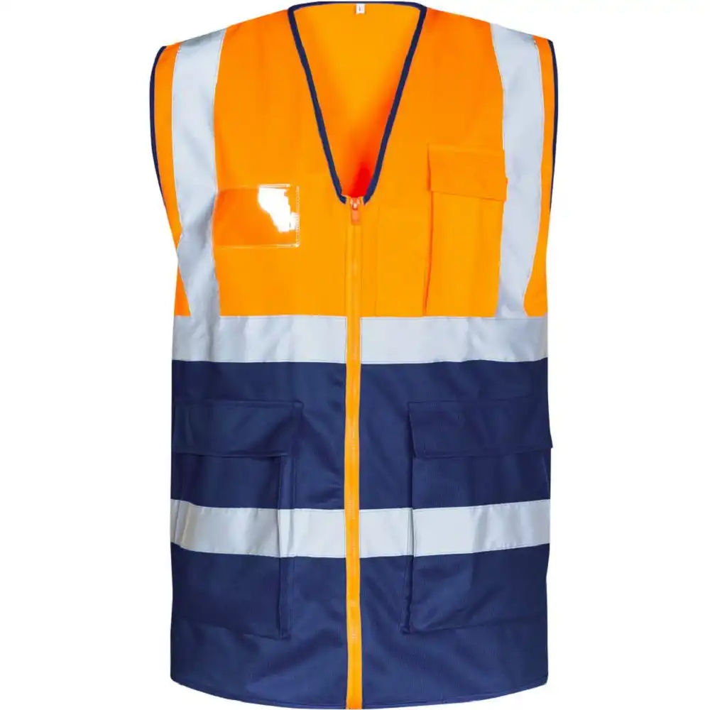 Polyester-Warnweste "BASIC" Kl. 1 zweifarbig in orange/marine, S - Thumbnail 1