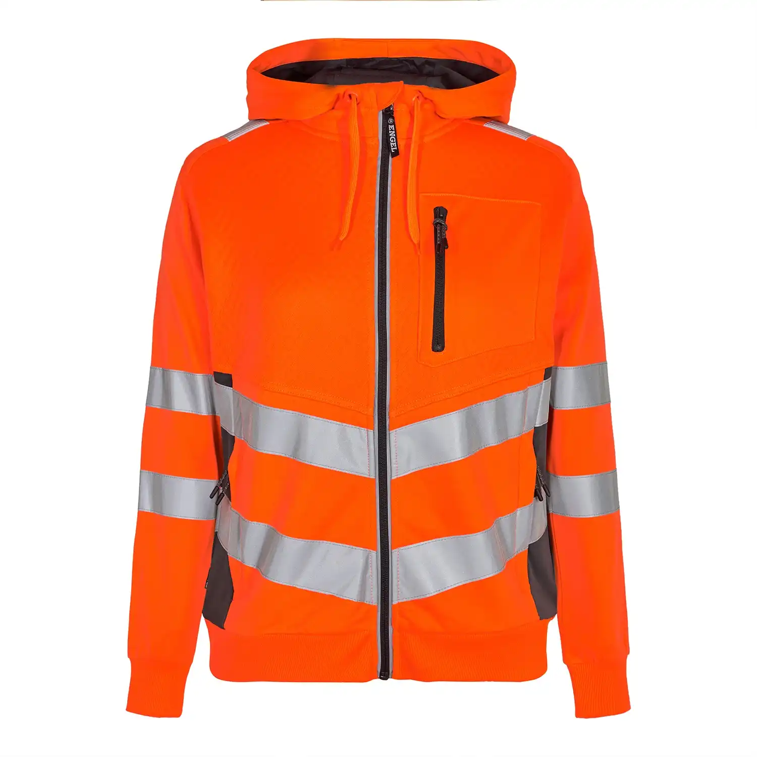 Damen Warnschutz Kapuzen Sweatjacke "8027-241" Safety Kl. 2 in orange/grau, S - Thumbnail 1