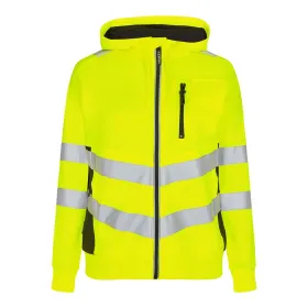 Damen Warnschutz Kapuzen Sweatjacke &quot;8027-241&quot; Safety Kl. 2 gelb/marine, L