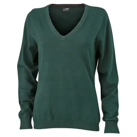 Damen V-Neck Pullover &quot;JN658&quot; L, forest-green