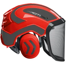 Forstschutzhelm "Integral Forest" grobes Visier G16 rot/grau