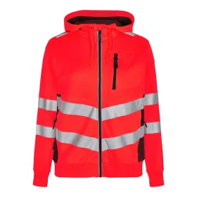 Damen Warnschutz Kapuzen Sweatjacke "8027-241" Safety Kl. 2 rot/schwarz, S