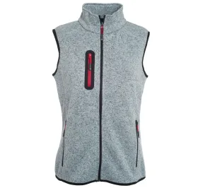 Damen Strickfleece Weste &quot;JN773&quot; L, light-grey-melange/red