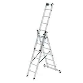 Mehrzweckleiter 3-teilig mit nivello®-Traverse und Wandlaufrollen 3x6 Sprossen