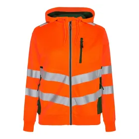 Damen Warnschutz Kapuzen Sweatjacke &quot;8027-241&quot; Safety Kl. 2 orange/grün, XL