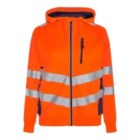 Damen Warnschutz Kapuzen Sweatjacke &quot;8027-241&quot; Safety Kl. 2 L, orange/marine