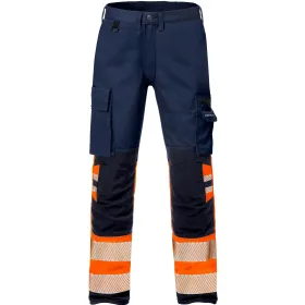 Damen Warnschutz Stretch Bundhose &quot;2708 PLU&quot; Stiby Kl. 1 orange/marine, R38