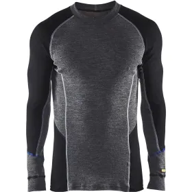 Merino-Unterhemd langarm &quot;4897&quot; WARM grau/schwarz M