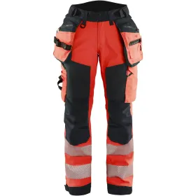 Damen Warnschutz Softshell Handwerkerhose &quot;7118&quot; Kl. 2 rot/schwarz, C36