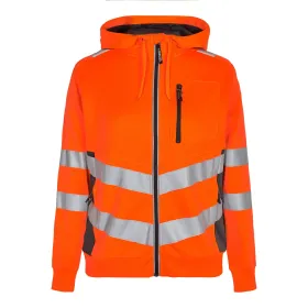 Damen Warnschutz Kapuzen Sweatjacke &quot;8027-241&quot; Safety Kl. 2 S, orange/grau